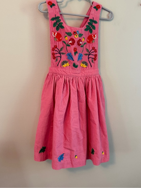 Mini Boden Other - Mini Boden Pink Embroidered Animal Floral Pinafore Dress